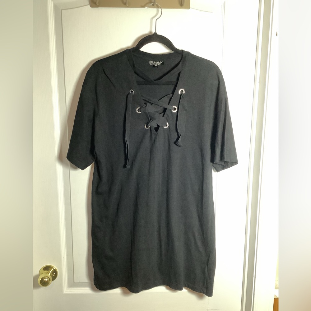 Black Lace-Up Tunic T- shirt by Topshop